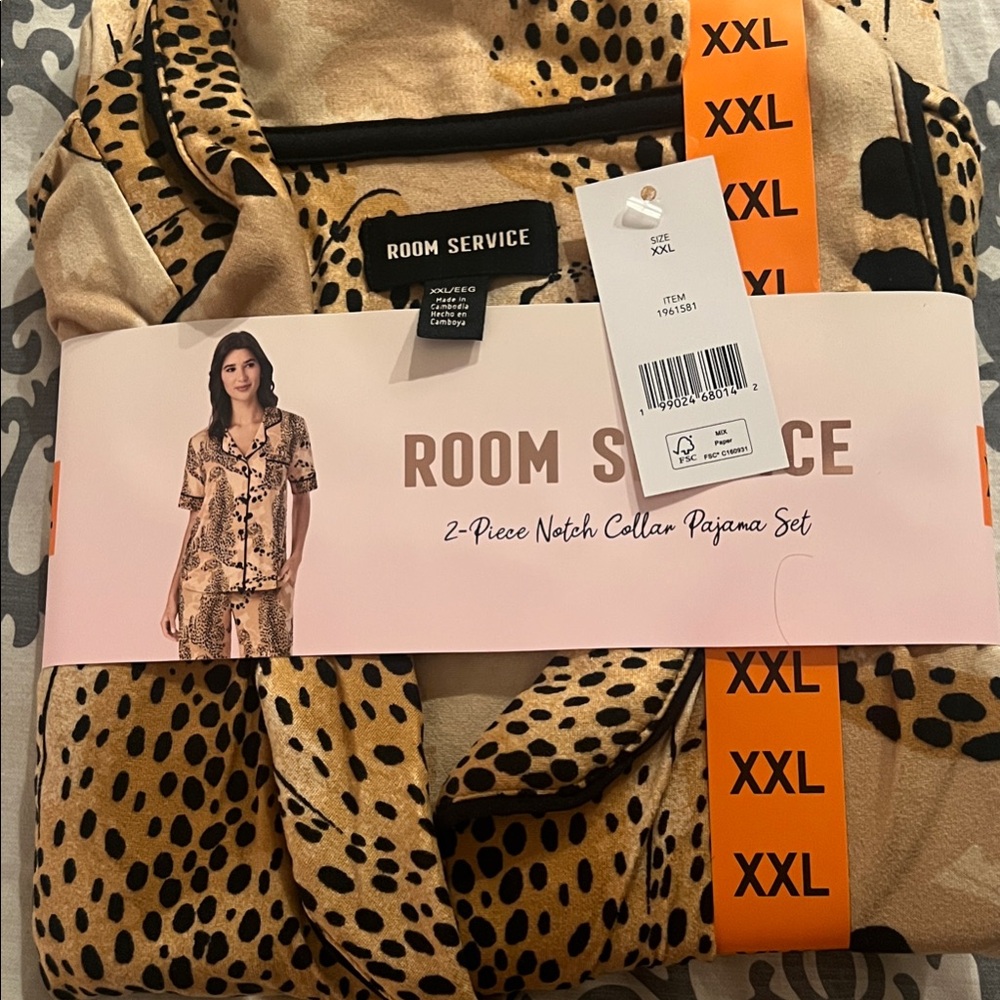 Leopard Print Notch Collar Pajama Set